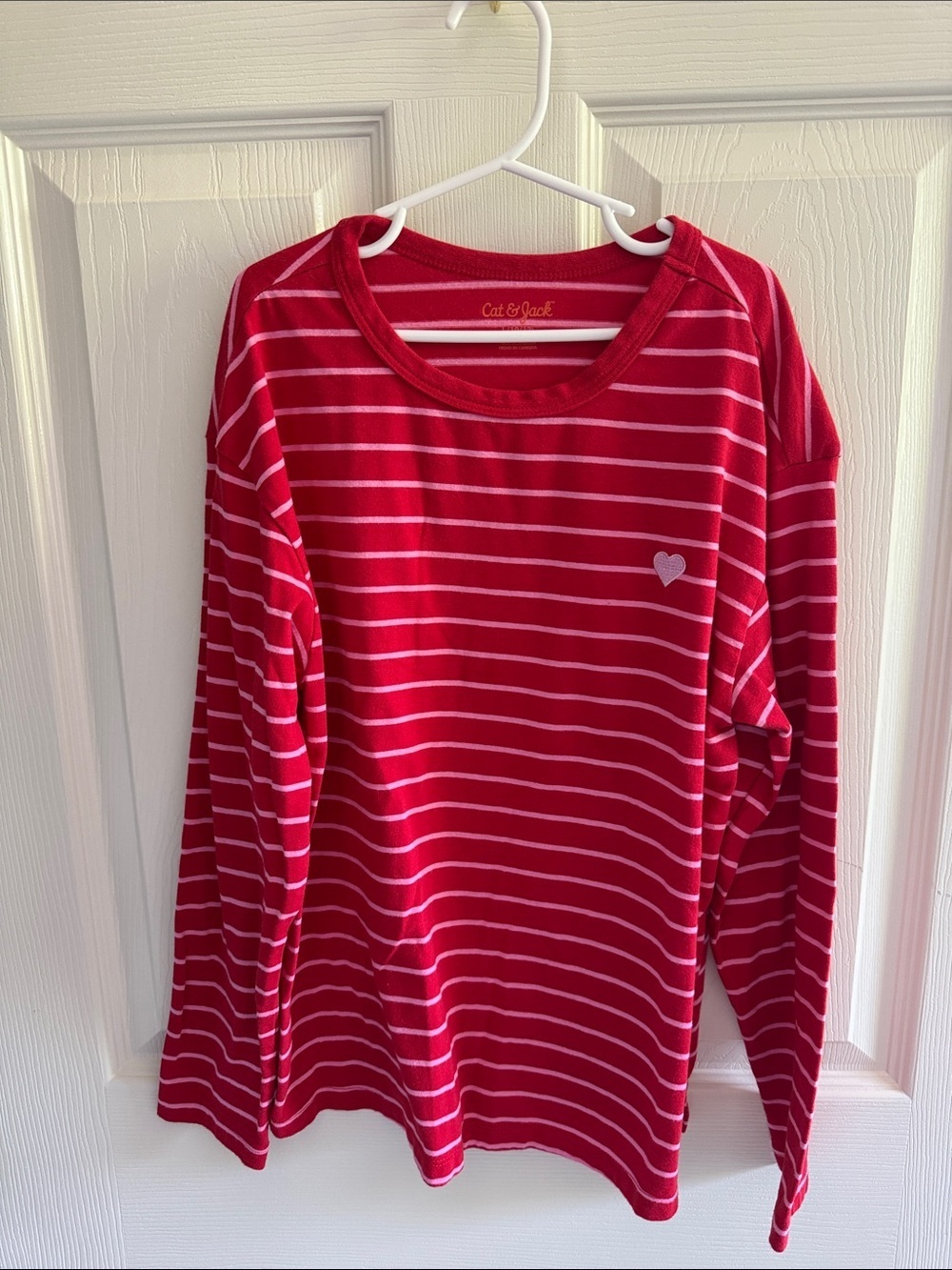 Cat & Jack Red and White Striped Heart Long Sleeve Tee